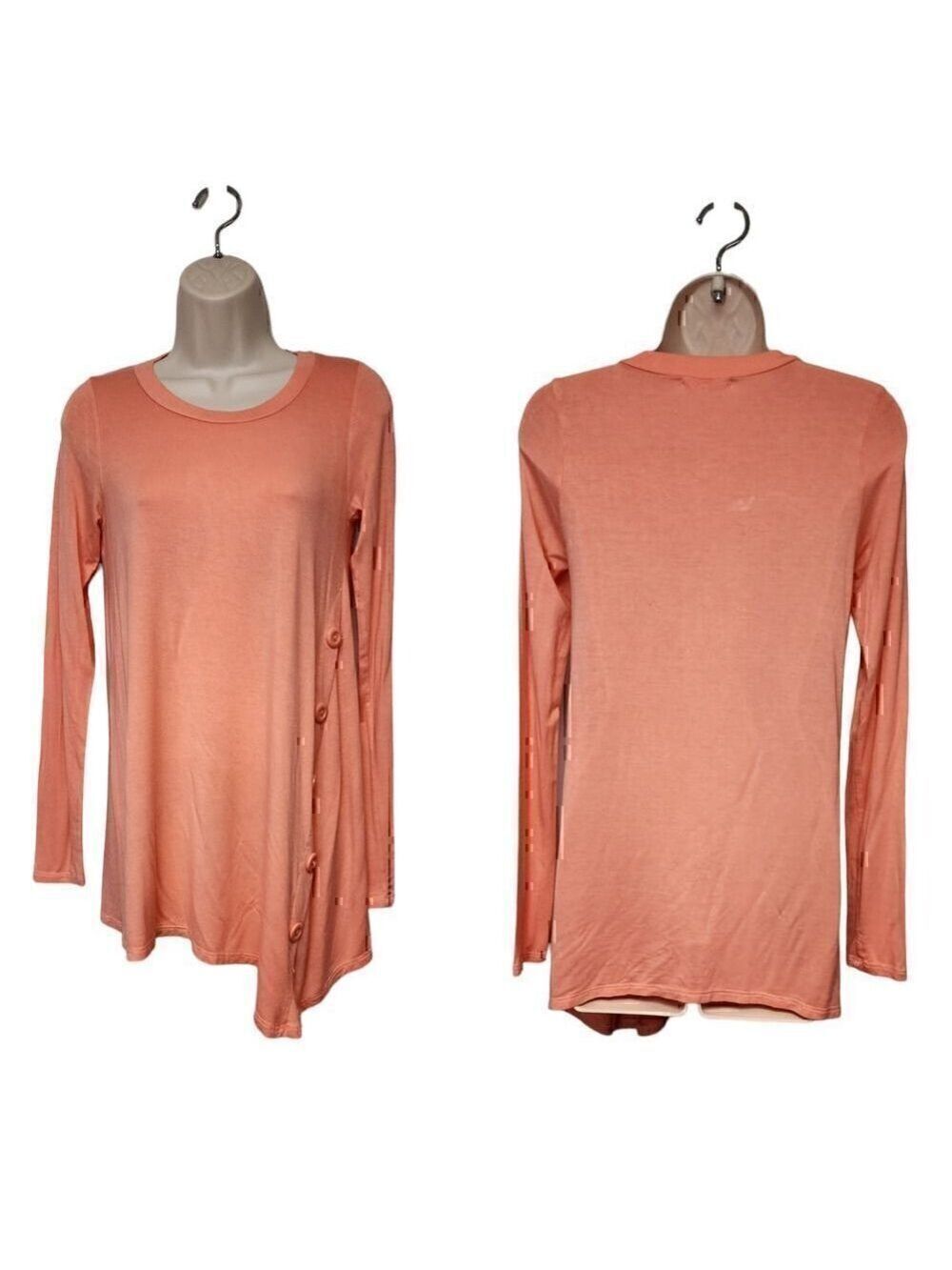 Reborn J Salmon Pink Long Sleeve Asymmetric Hem Tunic Blouse Size Small